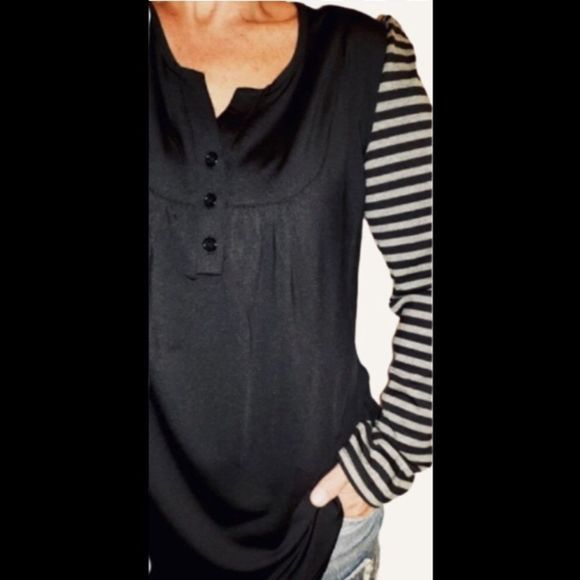 V-Neck Henley Striped Sleeves S/L/XL - Picture 8 of 10